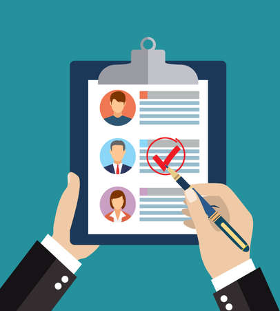 Searching professional staff. Analyzing personnel resume. Recruitment, concept of human resources management. CV application. Selecting staff. vector illustration in flat designのイラスト素材