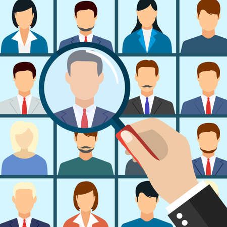 Human resources management select employee. Recruitment, concept of human resources management. CV application. Selecting staff. vector illustration in flat designのイラスト素材