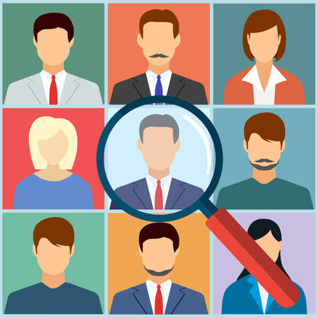 Human resources management select employee. Recruitment, concept of human resources management. CV application. Selecting staff. vector illustration in flat designのイラスト素材