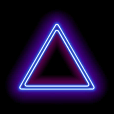 Neon abstract triangle. Glowing frame. Vintage electric symbol. Burning a pointer to a black wall in a club, bar or cafe. Design element for your ad, sign, poster, banner. Vector illustrationのイラスト素材