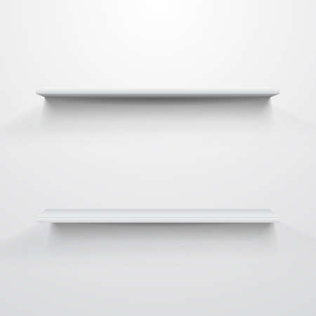 Empty white shelves on light grey background. Vector illustrationのイラスト素材