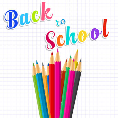Back to school message on paper with Rainbow pencils. vector illustration in flat designのイラスト素材