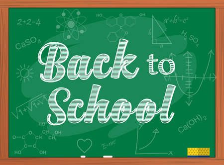back to school text over chalkboard background. vector illustration in flat designのイラスト素材