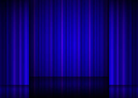 Close view of a blue curtain. Vector illustration.のイラスト素材