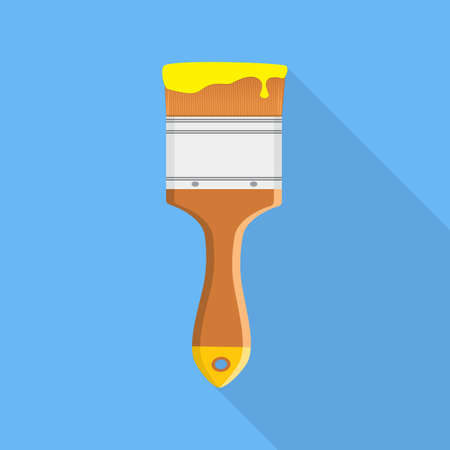 Paint brush icon with long shadow. vector illustration in flat design on blue backgroundのイラスト素材