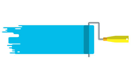 blue roller brush with trail of paint. vector illustration flat design. Blank template for your textのイラスト素材