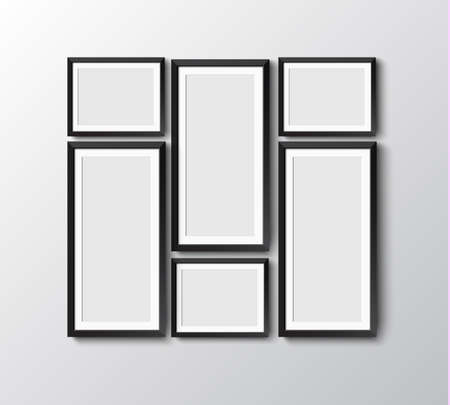 set Realistic black photo picture frame at light background. Vector illustration. frame for your projectsのイラスト素材