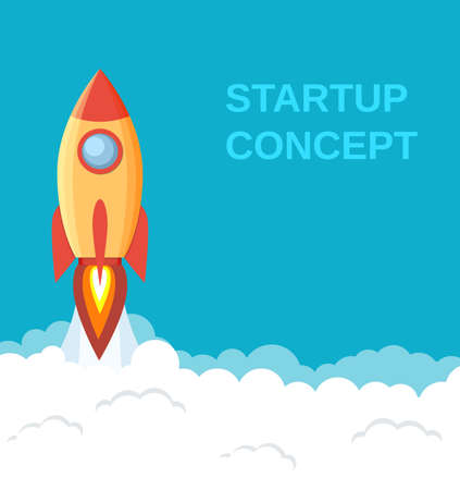 Space rocket launch. Start up concept. Can be used for presentation, web page, booklet. Vector illustration in flat styleのイラスト素材