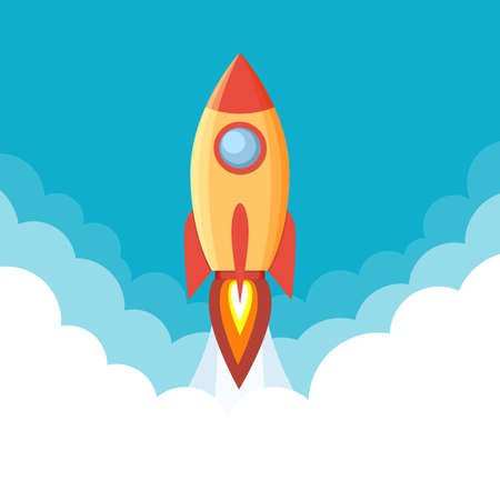 Space rocket launch. Start up concept. Can be used for presentation, web page, booklet. Vector illustration in flat styleのイラスト素材
