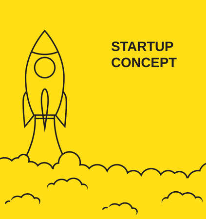 Space rocket launch. Start up concept concept in linear style. Can be used for presentation, web page, booklet.のイラスト素材