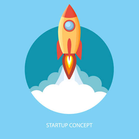 Space rocket launch. Project start up and development process. Innovation product, creative idea.のイラスト素材