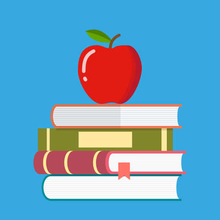 Red apple on a pile of books. education symbolのイラスト素材