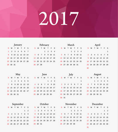 Calendar 2017. Week starts from Sunday. Vector flat design template,のイラスト素材