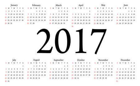 Calendar 2017. Week starts from Sunday. Vector flat design template,のイラスト素材