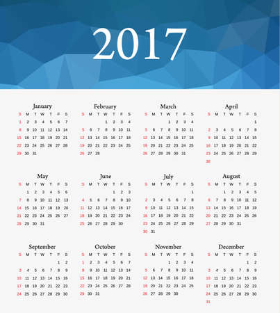 Calendar 2017. Week starts from Sunday. Vector flat design template,のイラスト素材