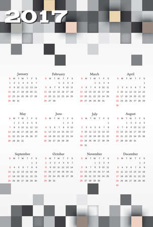 calendar with grey squares 2017. Week starts from Sunday. Vector design template.のイラスト素材