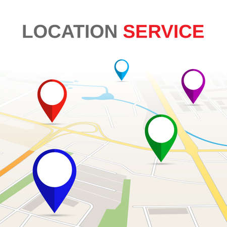 Navigation Concept Road City Map with Set of Pins. Vector illustration in flat designのイラスト素材