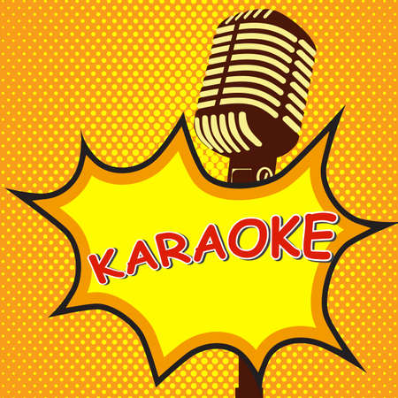 Karaoke. Retro microphone music pop art style background. Vector illustrationのイラスト素材