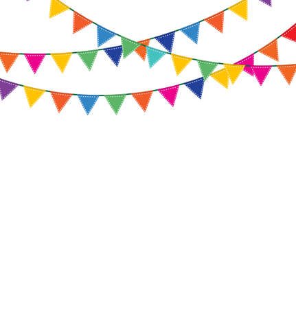 Bunting and garland set. Colorful festive flags. Vector illustration. Elements for celebrate, party or festival design.のイラスト素材