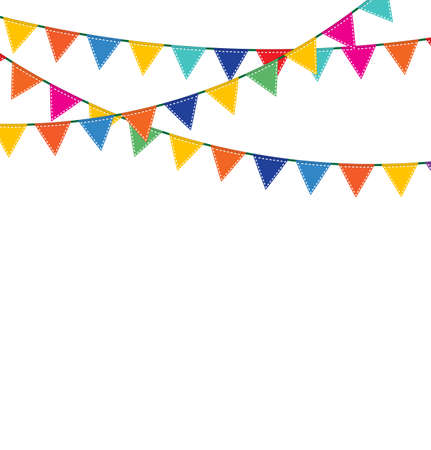 Bunting and garland set. Colorful festive flags. Vector illustration. Elements for celebrate, party or festival design.のイラスト素材