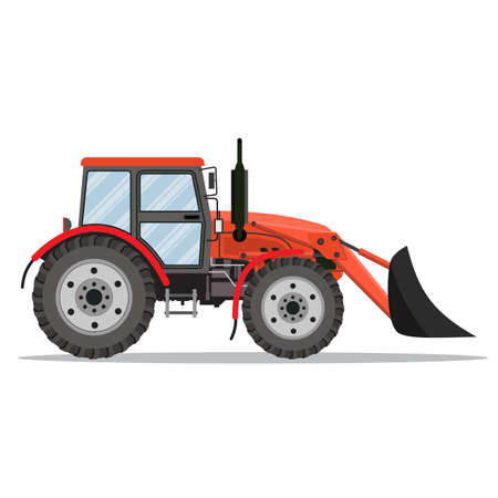 red Tractor bulldozer icon isolated on white background. Vector illustration in flat designのイラスト素材