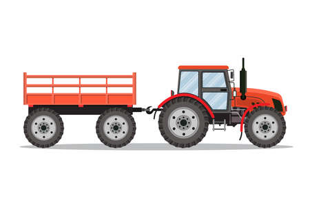 green tractor with semi-trailer icon isolated over white background. Vector illustration in flat designのイラスト素材