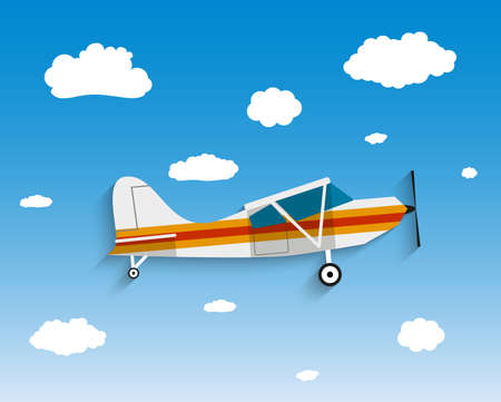 Flight of the plane in the sky. Passenger planes, airplane, flight, clouds, sky. vector illustration in Flat designのイラスト素材