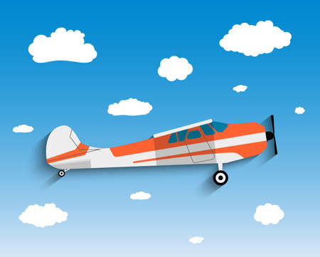 Flight of the plane in the sky. Passenger planes, airplane, flight, clouds, sky. vector illustration in Flat designのイラスト素材