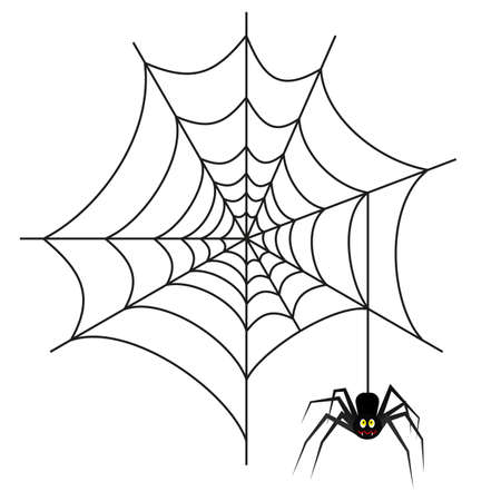 Halloween spider on web isolated on white background. vector illustration for Halloween design, website, flier, invitation cardのイラスト素材