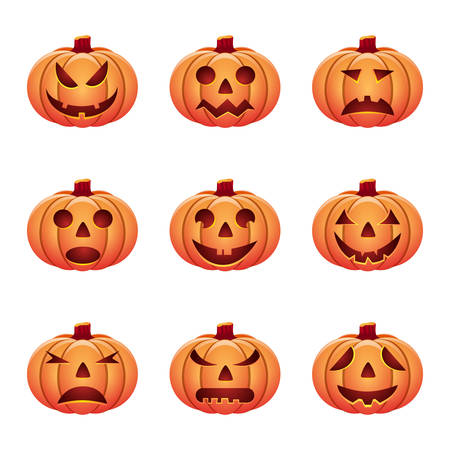 Halloween pumpkins set isolated on white background. vector illustration for Halloween design, website, flier, invitation cardのイラスト素材