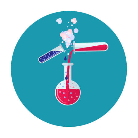 Test tube and flask. Science, education, chemistry, experiment, laboratory concept. vector illustration in flat design icon.のイラスト素材