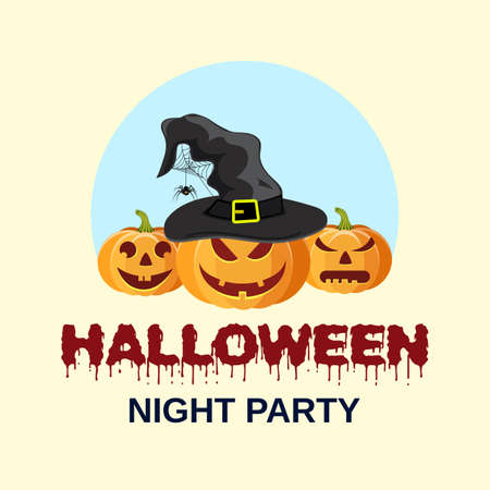 Halloween party. Vector illustration with pumpkin witches hat in flat designのイラスト素材