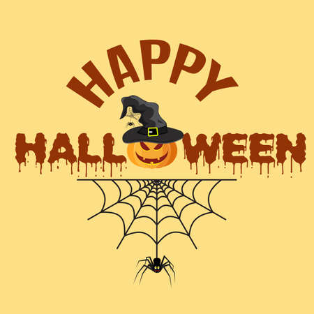 happy Halloween. Vector illustration with pumpkin witches hat in flat designのイラスト素材