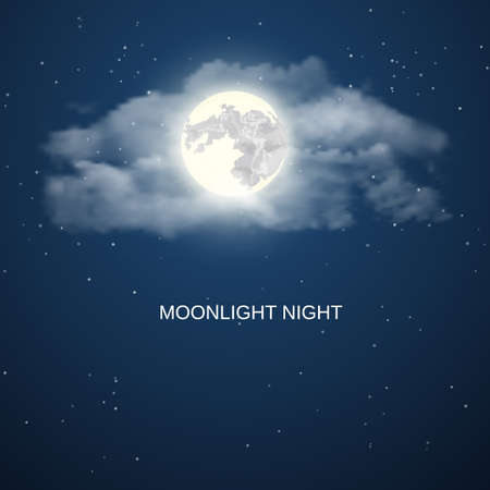 Night sky background with full moon, clouds and stars. Vector illustration.のイラスト素材