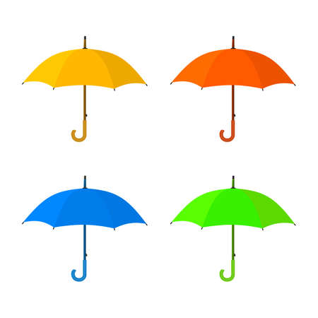 Yellow, red, blue, green umbrella icon. set colorful umbrellas isolated on white background. vector illustration in flat styleのイラスト素材