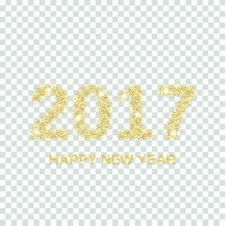 Gold glitter Happy New Year 2017 background. Glittering texture. Gold sparkles with frame. Design...