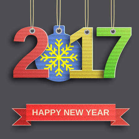 happy new year 2017 design from cardboard. Design element for festive banner, card, invitation. Vector illustration.のイラスト素材