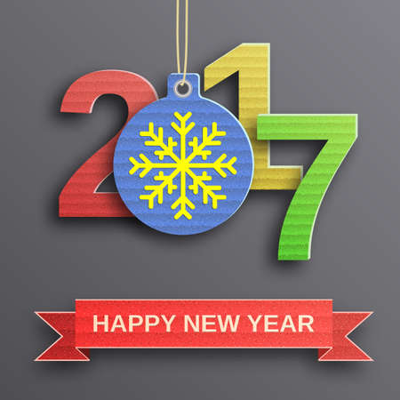 happy new year 2017 design from cardboard. Design element for festive banner, card, invitation. Vector illustration.のイラスト素材