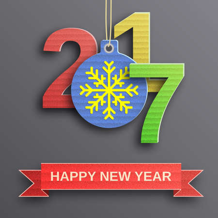happy new year 2017 design from cardboard. Design element for festive banner, card, invitation. Vector illustration.のイラスト素材