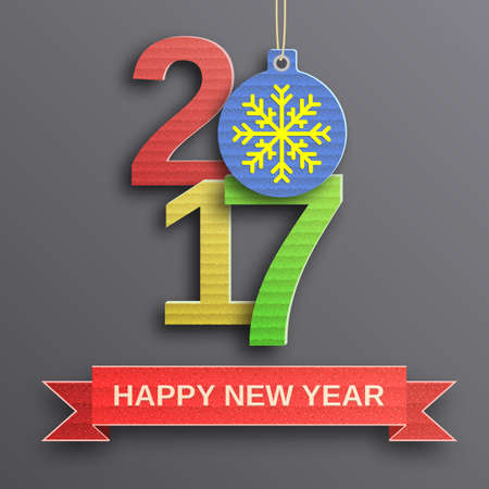 happy new year 2017 design from cardboard. Design element for festive banner, card, invitation. Vector illustration.のイラスト素材