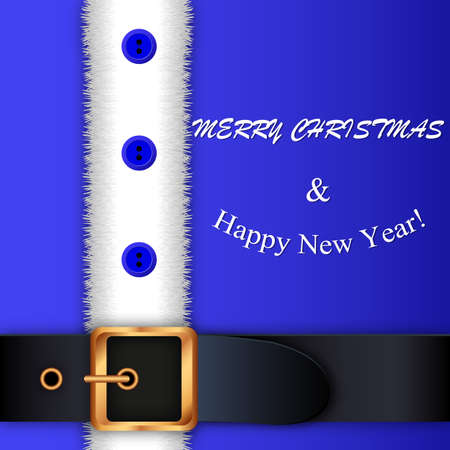 Merry Christmas background. blue Santa Claus suit, leather belt with gold buckle, white beard, concept for greeting or postal card, vector illustrationのイラスト素材