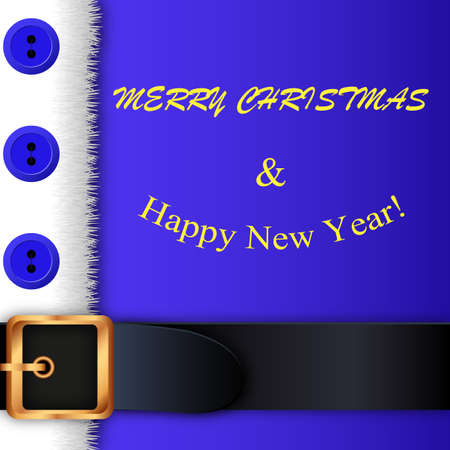 Merry Christmas background. blue Santa Claus suit, leather belt with gold buckle, white beard, concept for greeting or postal card, vector illustrationのイラスト素材