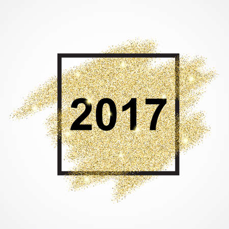 Happy New Year 2017 on the gold paint glitter shine background. Gold background for flyer, poster, banner, web, header.のイラスト素材
