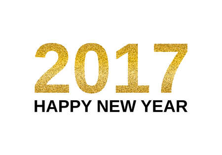 Happy New Year 2017 with golden glitter effect, isolated on white background. Vector illustration. Design element for festive banner, card, invitationのイラスト素材