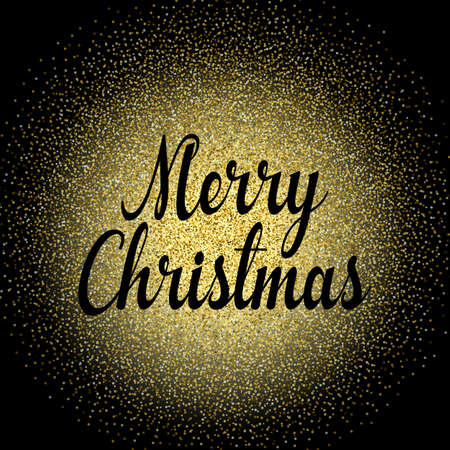 Gold glitter Happy New Year and merry christmas glowing background. Glittering texture. Gold sparkles with frame. Design element for festive banner, card, invitationのイラスト素材