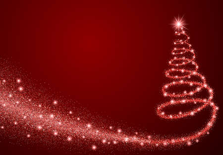 Red glitter Abstract Christmas tree made of sparkles and lights. vector illustration greeting card. Happy new year and merry christmasのイラスト素材