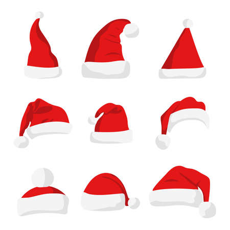 Santa Claus red hat isolated on white. New Year 2017 santa red hat . Santa Christmas hat decoration. vector illustration in flat styleのイラスト素材