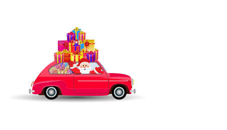 Santa Claus on car with giftbox Isolated on White Background. vector illustrationのイラスト素材