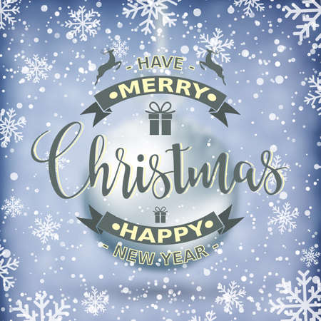 Silver Blurred Christmas Ball on winter background with snow and snowflakes. Merry Christmas and Happy New Year. Vector illustration. Holiday Design for New Year Greeting Cards, Posters and Flyers.のイラスト素材