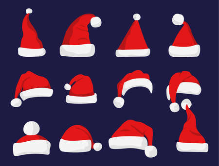 Santa Claus red hat isolated New Year 2017 santa red hat . Santa Christmas hat decoration. vector illustration in flat styleのイラスト素材